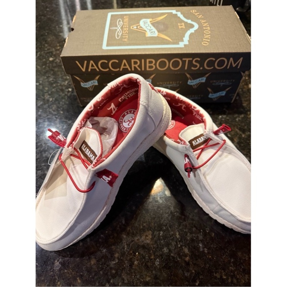 Vaccari University Alabama Crimson Tide White Canvas Loafers Roll Tide Shoes